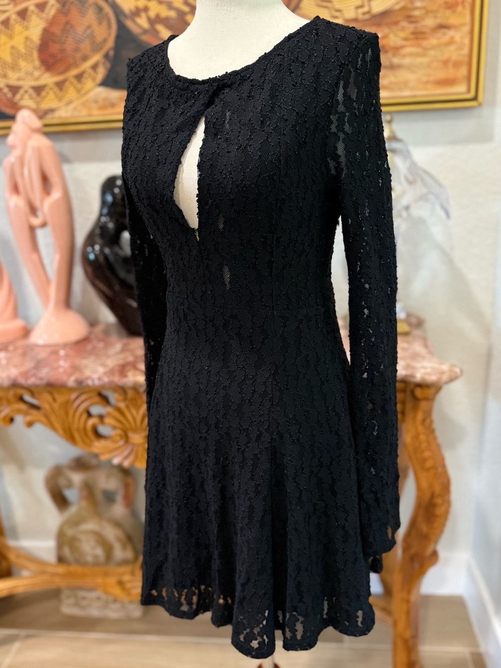 Free People Black Keyhole Long-Sleeve Mini Dress